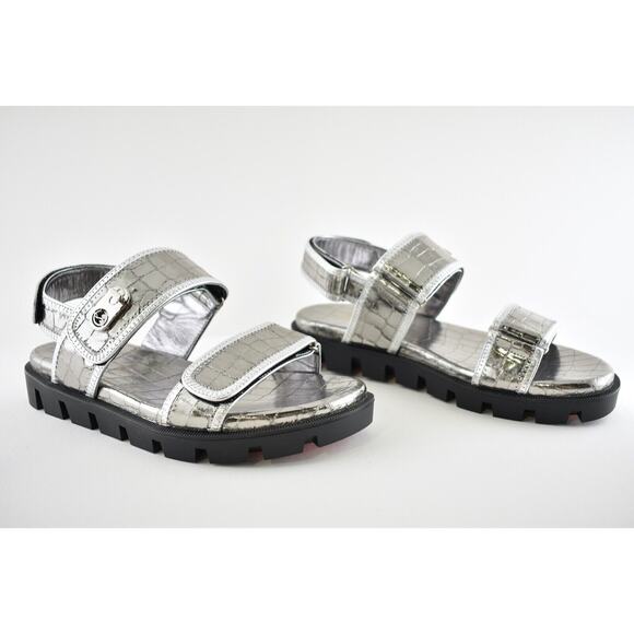 Christian Louboutin Lock Cool Flat Silver Strap Black Platform Dad Sandal 40 - Picture 4 of 12